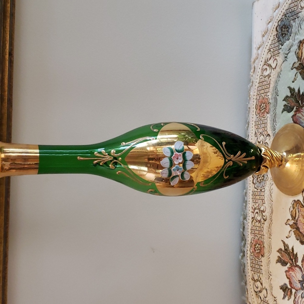 Made in Italy Gold Accents Green Glass Decanter - Price Is Firm
